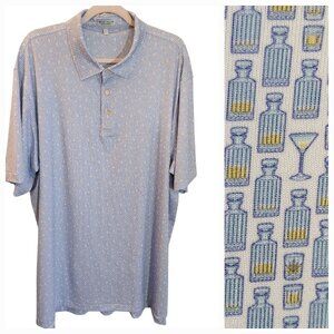 Peter Millar Shirt Blue XXL White Men's Polo Summer Comfort Drinks Decanter Shot